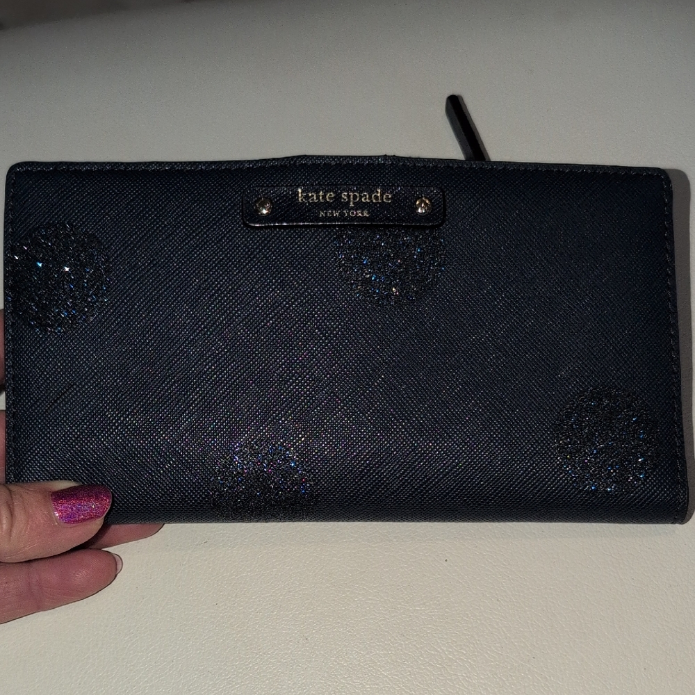 Kate Spade Haven Lane Stacy Wallet In French Navy With Glitter Accents